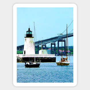 Newport RI -  Lighthouse Bridge and Boats Sticker